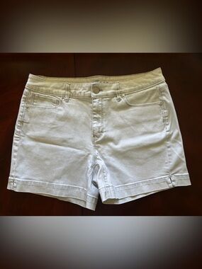 White House Black Market The 5” Short Silver Metallic Denim Cuffed Shorts